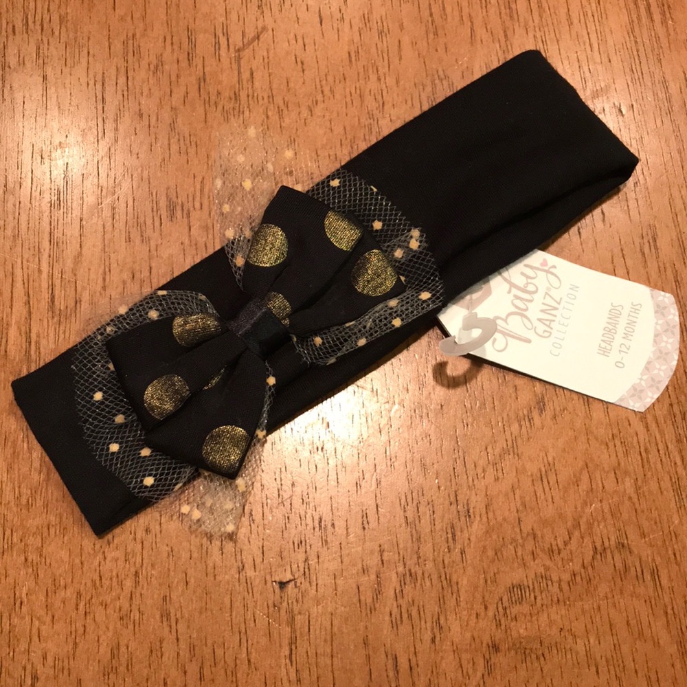 New! Black and gold bow infant head band